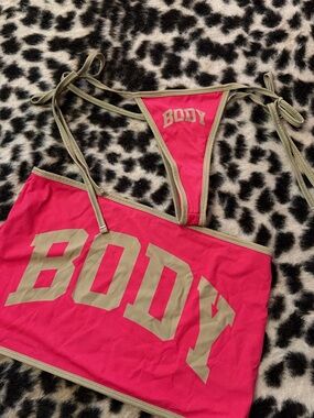 Pink 'BODY' by Raven Tracy Two-Piece Bikini Set with Olive Trim